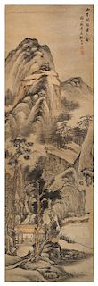 An Ink and Color Painting on Paper Scroll, , Landscape in the Style of Huang Gongwang