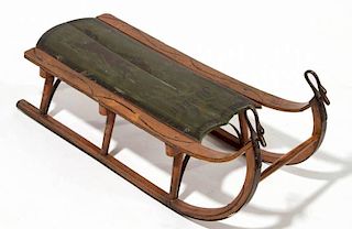 AMERICAN PAINT-DECORATED OAK AND POPLAR CHILD'S SLED