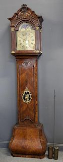Antique Walnut and Bronze Mounted Tall Case Clock.