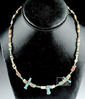 Egyptian Faience Necklace w/ Three Blue Faience Amulets