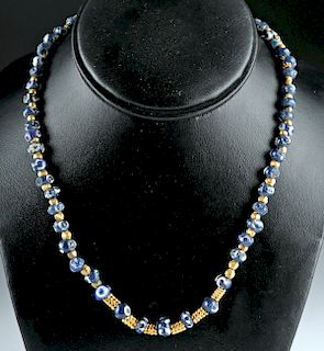 Phoenician & Greek 22 K Gold & Glass Eye Bead Necklace