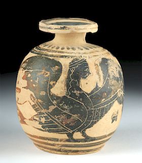 Greek Corinthian Pottery Aryballos with Siren