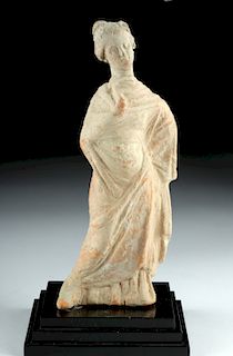 Graceful Greek Tanagra Pottery Female Votive Figure