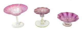Three Tiffany Pastel Favrile Glass Articles, Height of tallest 4 1/2 inches.