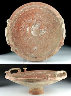 Greek Canosan Ceramic Knob-Handled Patera with Swan