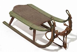 AMERICAN OAK AND POLAR PAINTED CHILD'S SLED