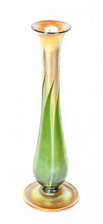 A Tiffany Favrile Glass Bud Vase, Height 10 inches.