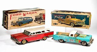 JAPANESE CHEVROLET PICKUP FRICTION TOY CARS, LOT OF TWO
