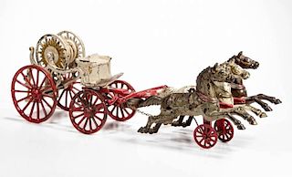 HORSE-DRAWN FIRE-HOSE REEL CAST-IRON TOY WAGON