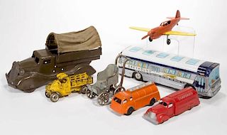ASSORTED VINTAGE METAL VEHICLE TOYS, LOT OF SEVEN