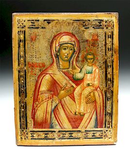 19th Century Russian Painted Icon - Mother of God