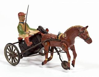 GERMAN RACING SULKY DIE-CAST AND TIN WIND-UP TOY