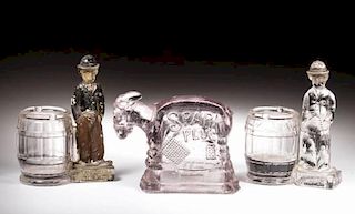 ASSORTED FIGURAL GLASS CANDY CONTAINERS, LOT OF THREE