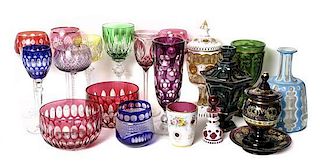 A Collection of Bohemian Glass Articles, Height of tallest 8 inches.