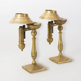 Pair of Brass Oil Lamps Mounted as Table Lamps