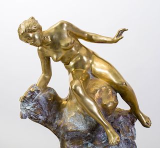  Auguste Ledru Art Nouveau Gilt-Bronze Figural Centerpiece