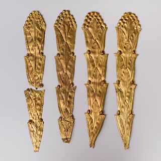 Set of Four Art Nouveau Gilt-Copper Leaf Form Ornaments