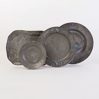 Group of Four Art Nouveau Pewter Dishes