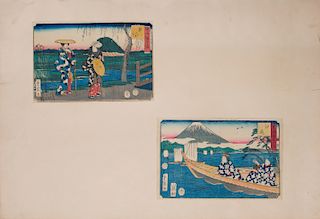 Yanagawa Shigenobu (1787–1832): Boat Ride Near Mt. Fuji; and The Walk