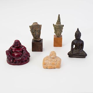 Group of Small Thai and Chinese Devotional Objects, and a Tang Style Model of a Rooster