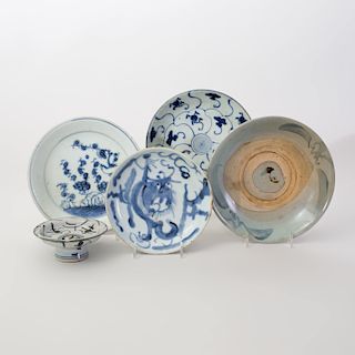 Group of Six Chinese and Southeast Asian Blue and White Porcelain Vessels