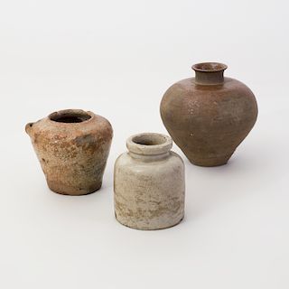 Two Chinese Glazed Pottery Vessels and a Woodfired Vessel