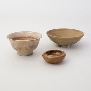 Chinese Celadon Water Pot and Two Glazed Porcelain Bowls