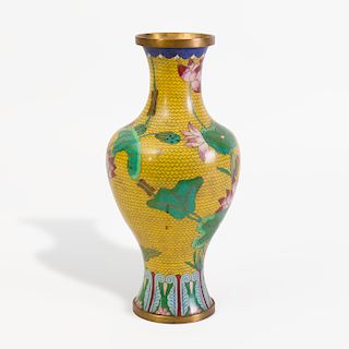 Chinese Yellow Ground Cloisonné Vase Decorated with Lotus