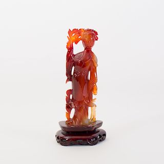 Chinese Carved Agate Figure of a Beauty with a Flower