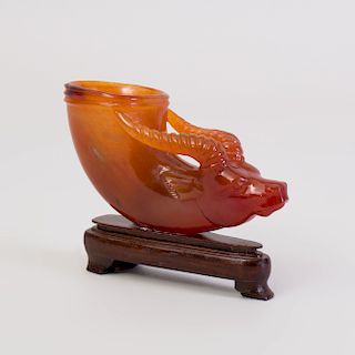 Chinese Carved Agate Rhyton Cup
