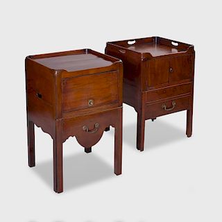 Two George III Mahogany Tambour-Fronted Bedside Tables