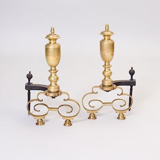 Pair of Federal Style Brass Andirons