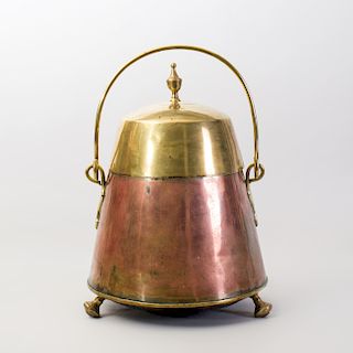 Continental Brass and Copper Pail and Cover on Tripod Feet