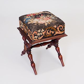 Victorian Style Mahogany and Needlework Stool