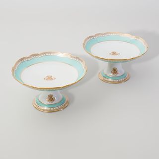 Pair of Ch. Pillivuyt & Co. Mint Green Ground Porcelain Compotes
