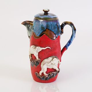 Japanese Ceramic Jug and Cover with Applied Elephants