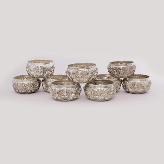 A Group of Ten Silver Thai Alms Bowls