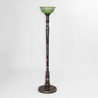 Chinese Archaic Style Cloisonné-Mounted Bronze Pole Lamp