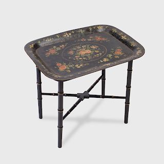 Victorian Style Tôle Peinte Tray on Painted Wood Stand
