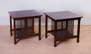Pair of Stickley Oak Side Tables, of Recent Manufacture