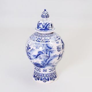 Delft Style Blue and White Porcelain Jar Decorated in the Chinese Taste