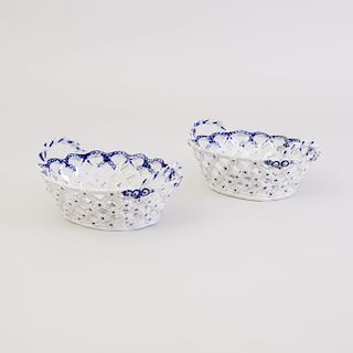 Pair Caughley Worcester Blue and White Baskets