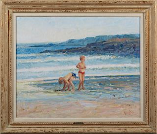 C. James Frazier (1944- ), "Something Found," 1985, oil on canvas, signed lower right, titled and dated verso, presented in a gilt washed frame, H.- 2