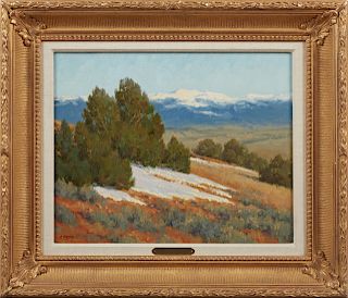 Charles John Fritz (1955- Montana), "San Juan Spring," 20th c., oil on canvas, signed lower left, presented in a wide gilt and gesso frame with a line