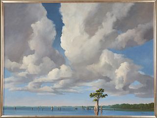 Michelle V. Kondos (California and New Orleans), "Clouds Over the Bayou," oil on canvas, 1996, signed and dated lower right, presented in a silvered f