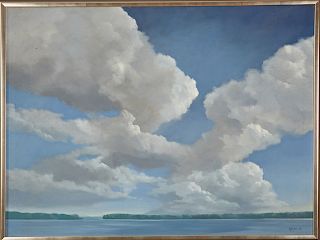 Michelle V. Kondos (California and New Orleans), "Clouds," oil on canvas, 1996, signed and dated lower right, presented in a silvered frame, H.- 35 1/