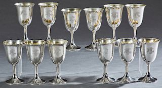 Set of Twelve Sterling Silver Goblets, early 20th c., by Frank W. Smith, #G59, with gilt washed interiors, monogrammed "FCM," H.- 6 5/8 in., Dia.- 3 1