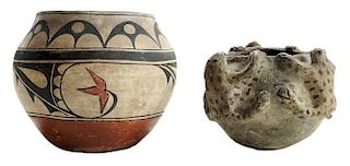 Zia Pottery Jar and Zuni Effigy Bowl