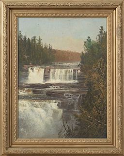DeWitt Clinton Boutelle (1820-1884, American), "New York Landscape with Waterfall," 1867, oil on canvas, signed and dated lower right, presented in a 