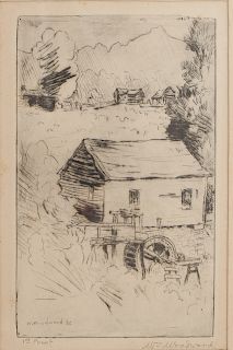 William Woodward (1859-1939, New Orleans), "The Old Mill," 1932, etching, signed and dated in the plate lower left, pencil marked "1st Proof" lower le